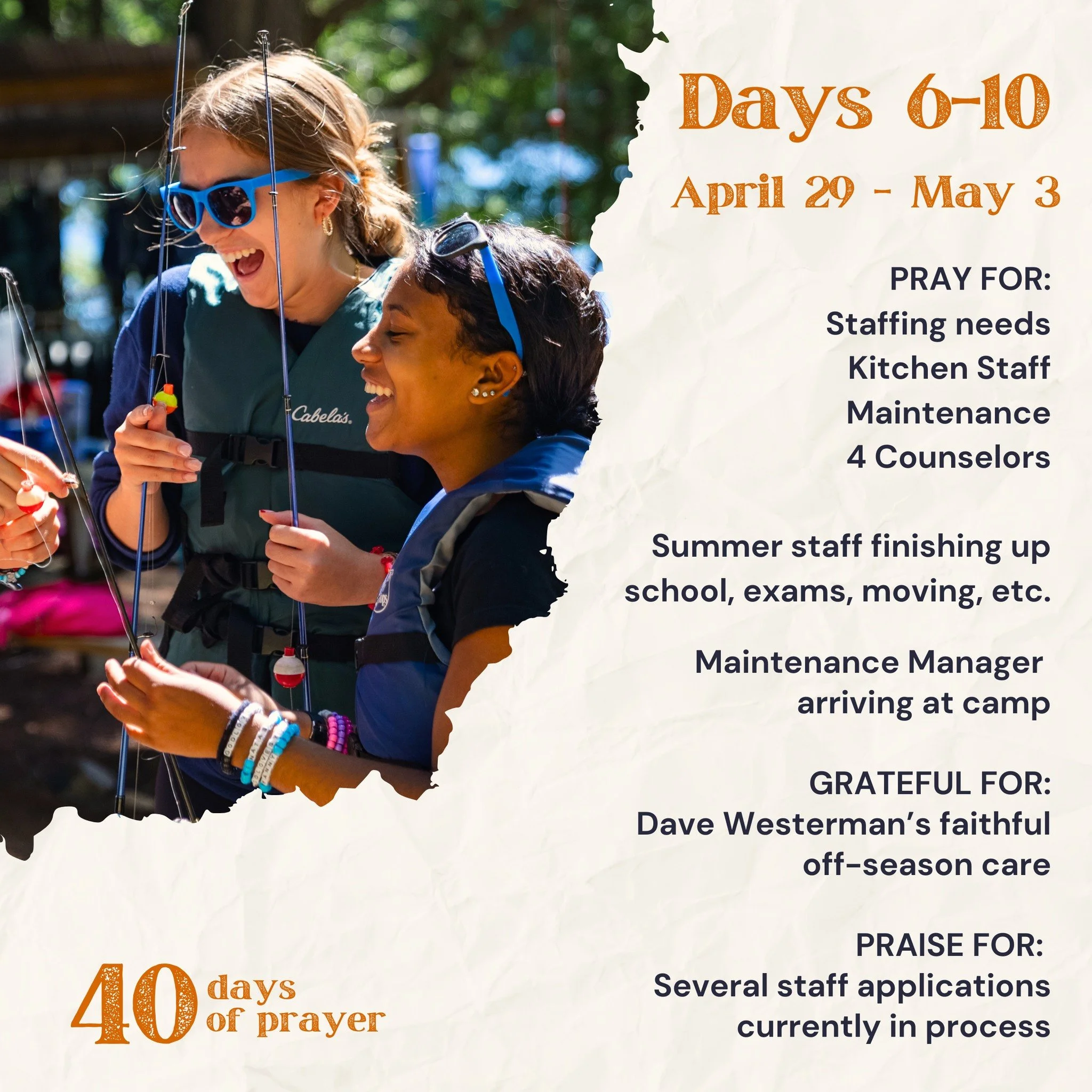 📣 🙏🏻 Days 6-10! We're praying for many of our staff as they enter finals season, and we praise God for the staff He is continuing to send our way for summer 2026!