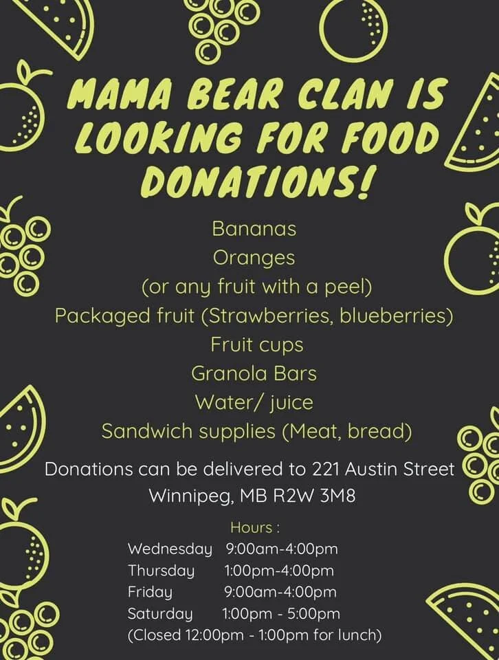 Mama Bear Clan is looking for food donations!