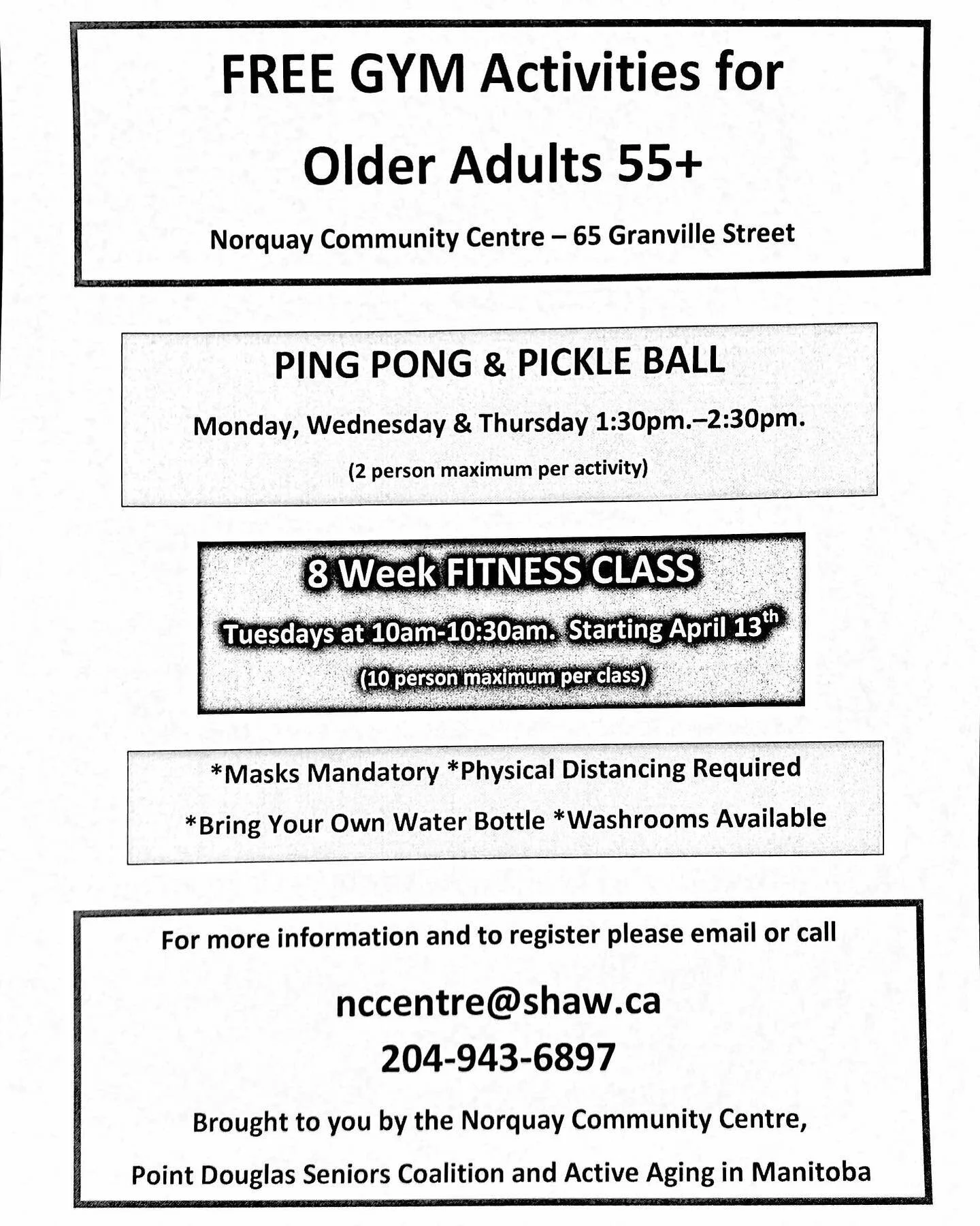 FREE Gym Activities for 55+ at Norquay Community Centre