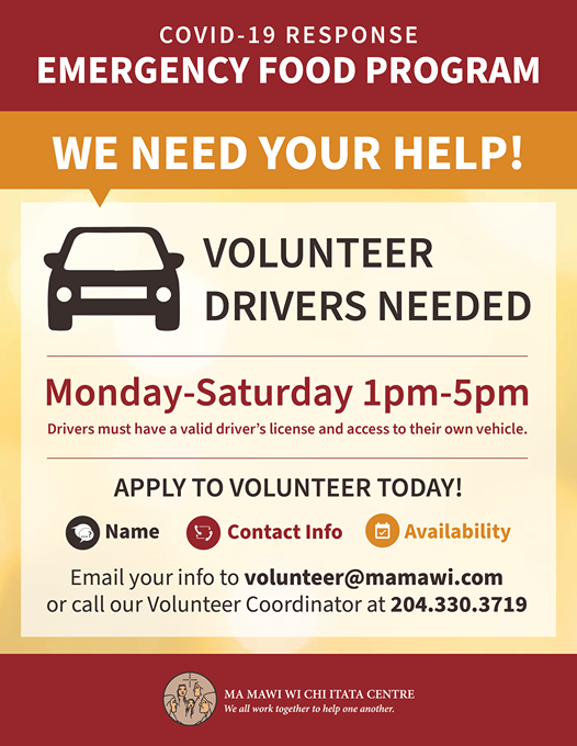 Volunteer Drivers Needed! Ma Mawi's Emergency Food Program