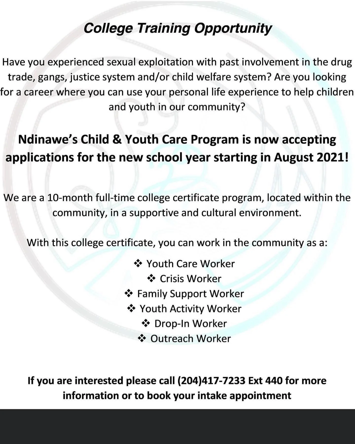 Ndinawe college training opportunity! Begins August 2021