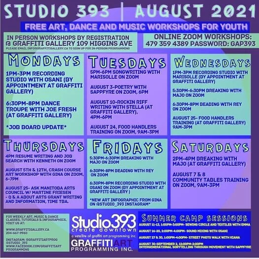 Graffiti Gallery August Schedule