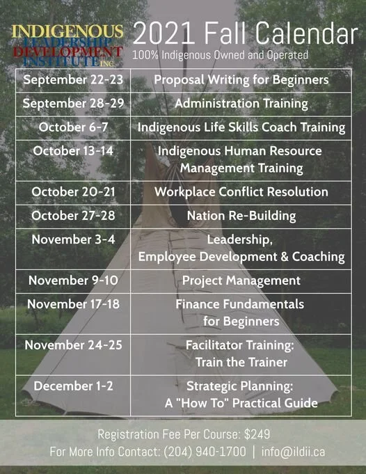 Indigenous Leadership Development Institute 2021 Fall Calendar