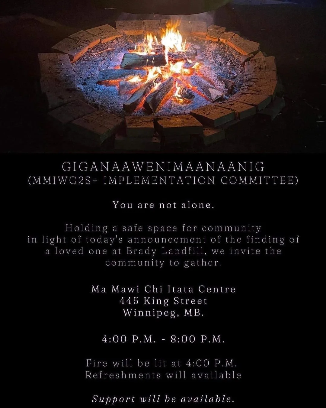 Ma Mawi Sacred Fire in honour of Linda Mary Beardy