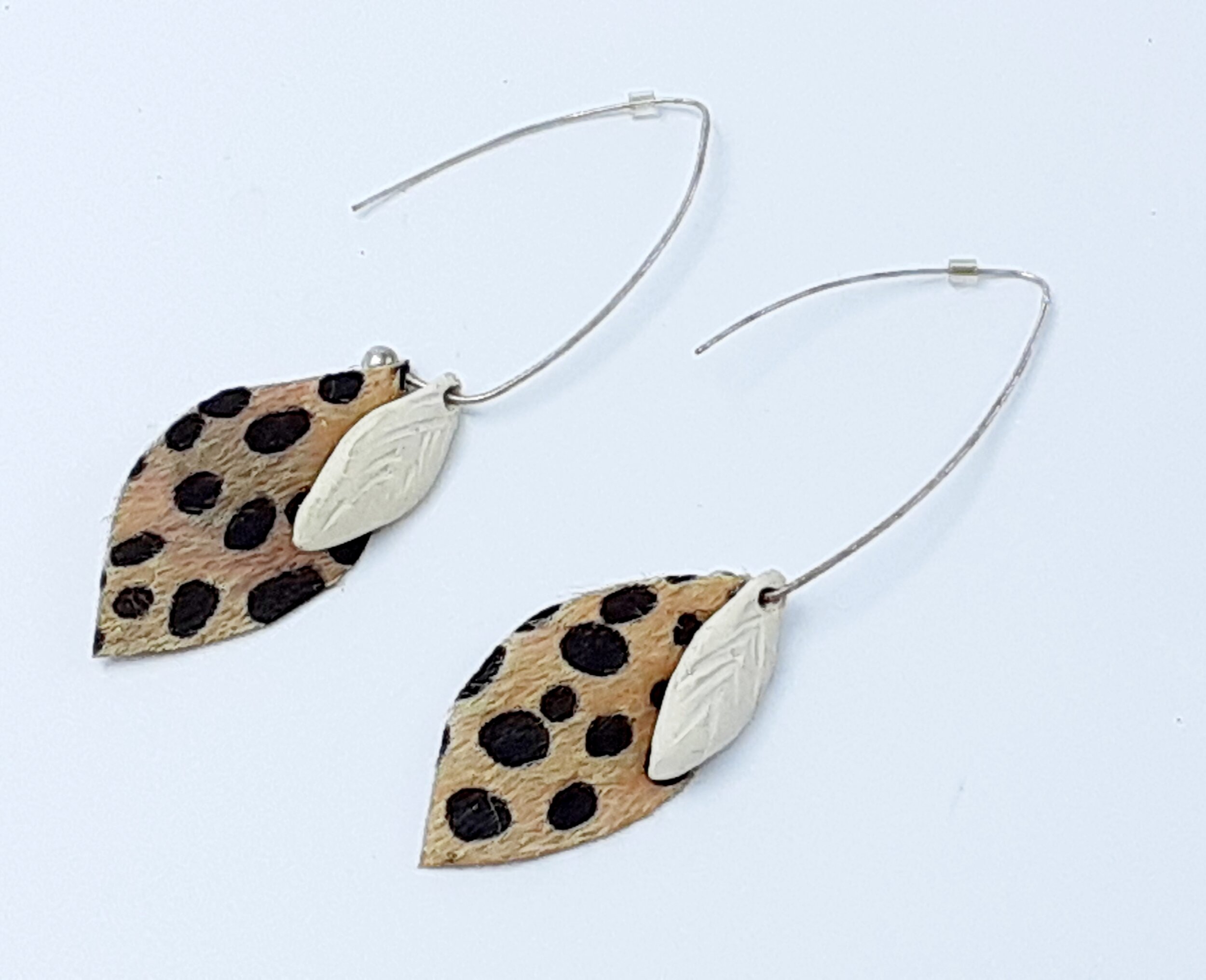 Vegan Leopard Leather Clay Leaf earrings