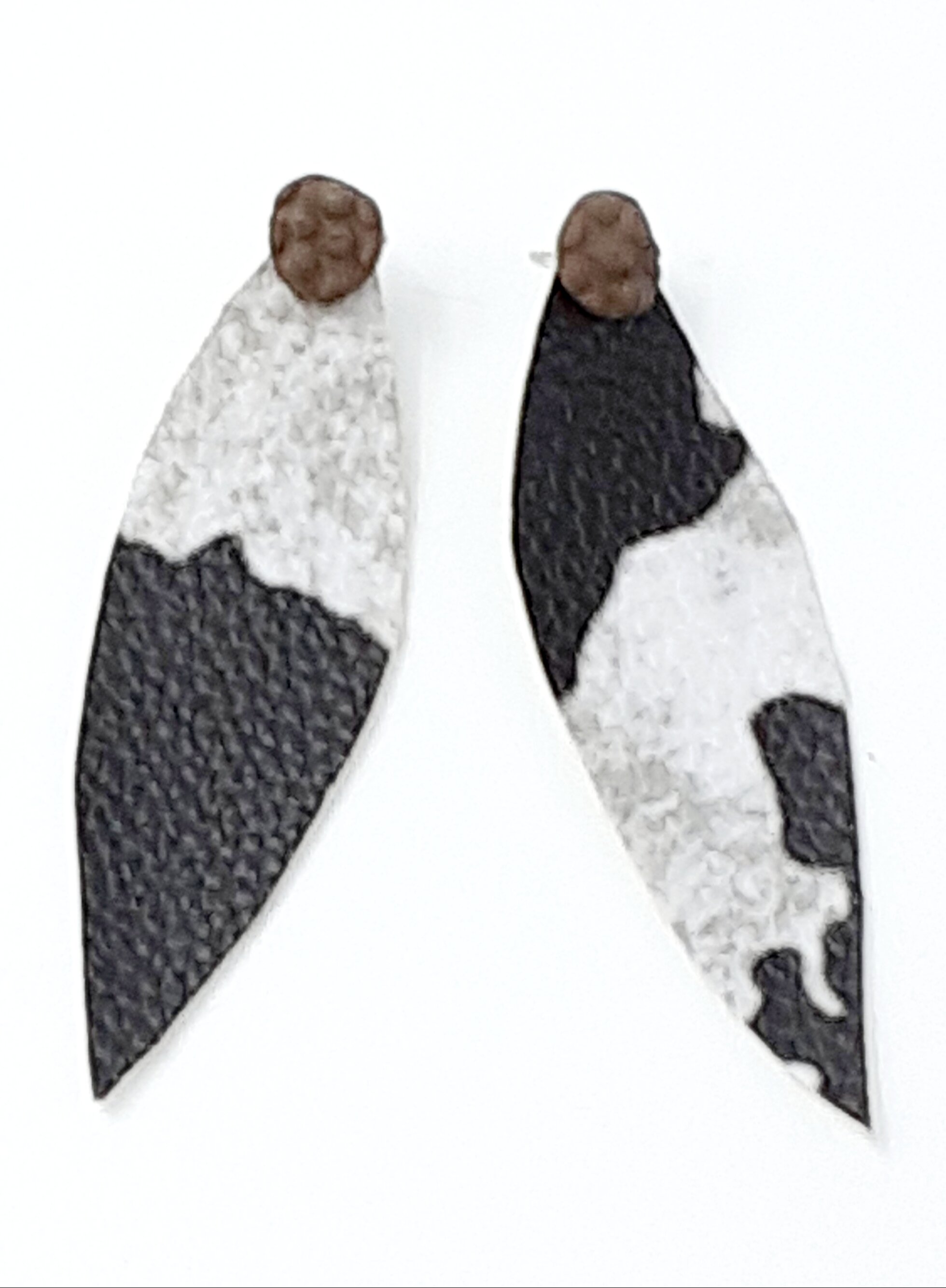 Cowhide Vegan Leather &amp; Clay Leaf earrings