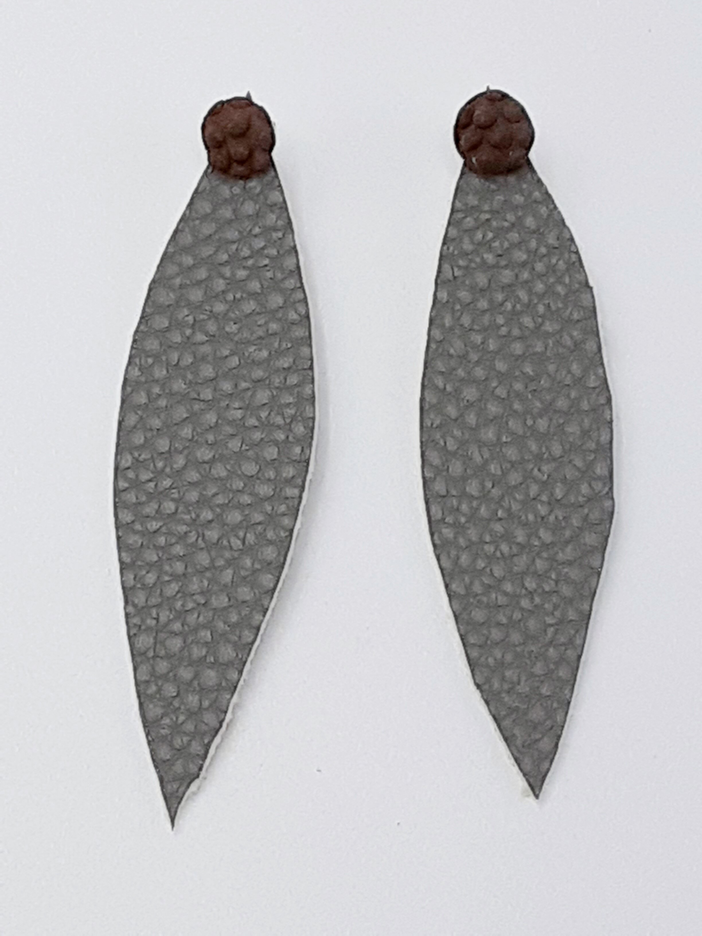 Grey Vegan Leather &amp; Clay Leaf earrings