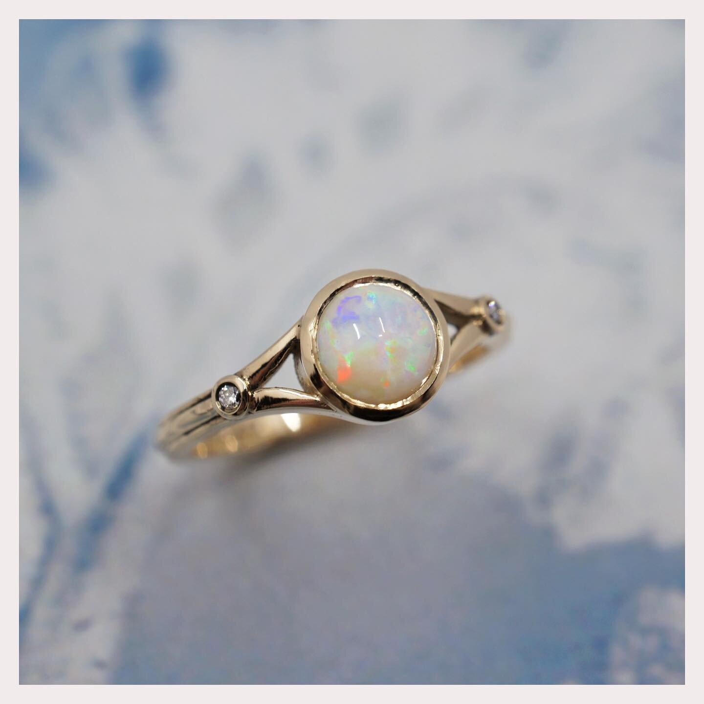 Gold Opal ring re-model ✨

We took inspiration from the original ring design, but modernised it, set the Opal lower and added a few cheeky diamonds. 

Swipe to see the before -&gt; 

#opalring #recycledgold #remodelledjewellery #reworkedjewellery #re