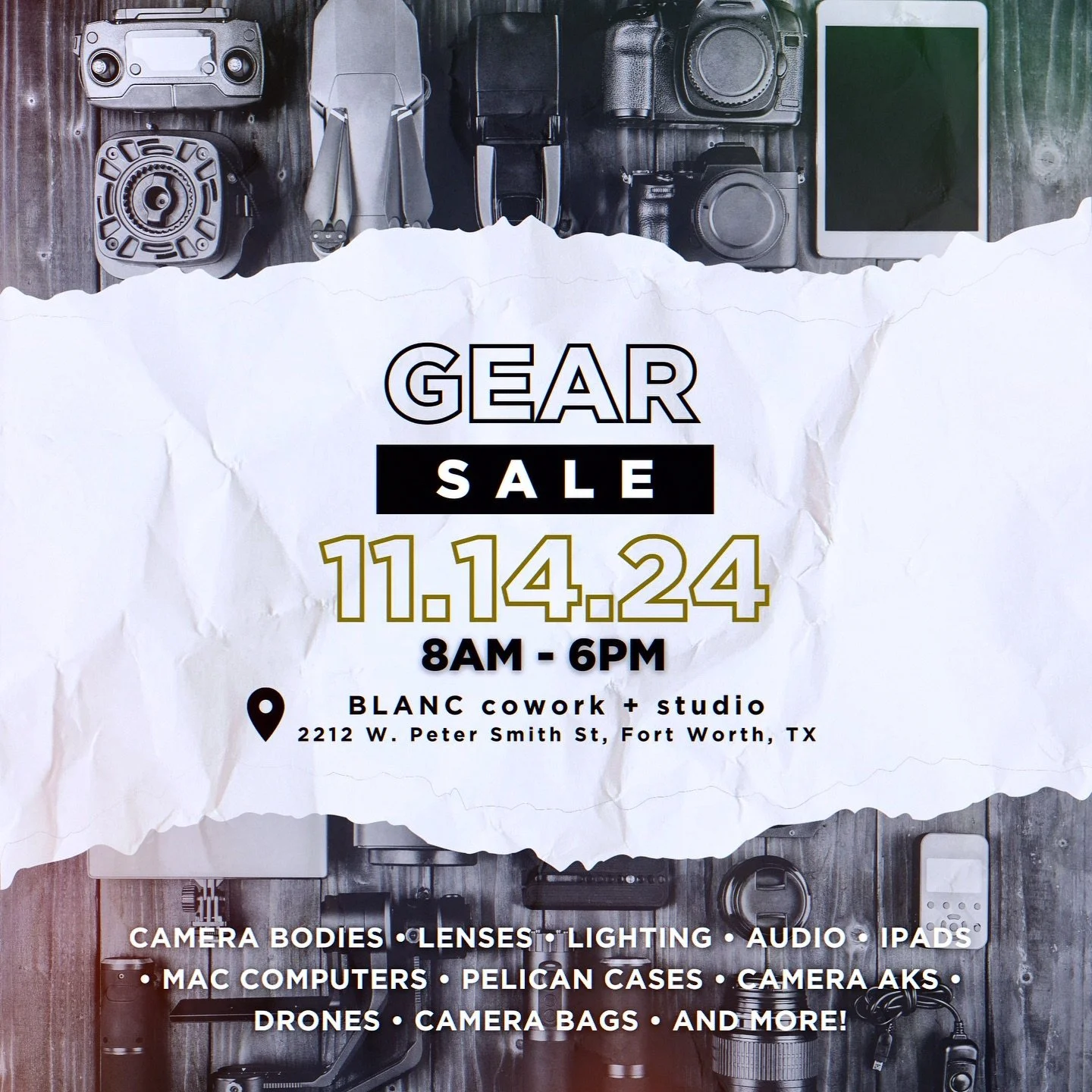 CAMERA GEAR SALE!! 🎥📸💡🔈
We&rsquo;re making space for new stuff so come buy our old, gently used, well loved stuff! We will have #cameras, cinema lenses, lights, drones, computers, and much more!

📅 WHEN: Thursday 11/14, 8 AM - 6 PM
📍 WHERE: BLA
