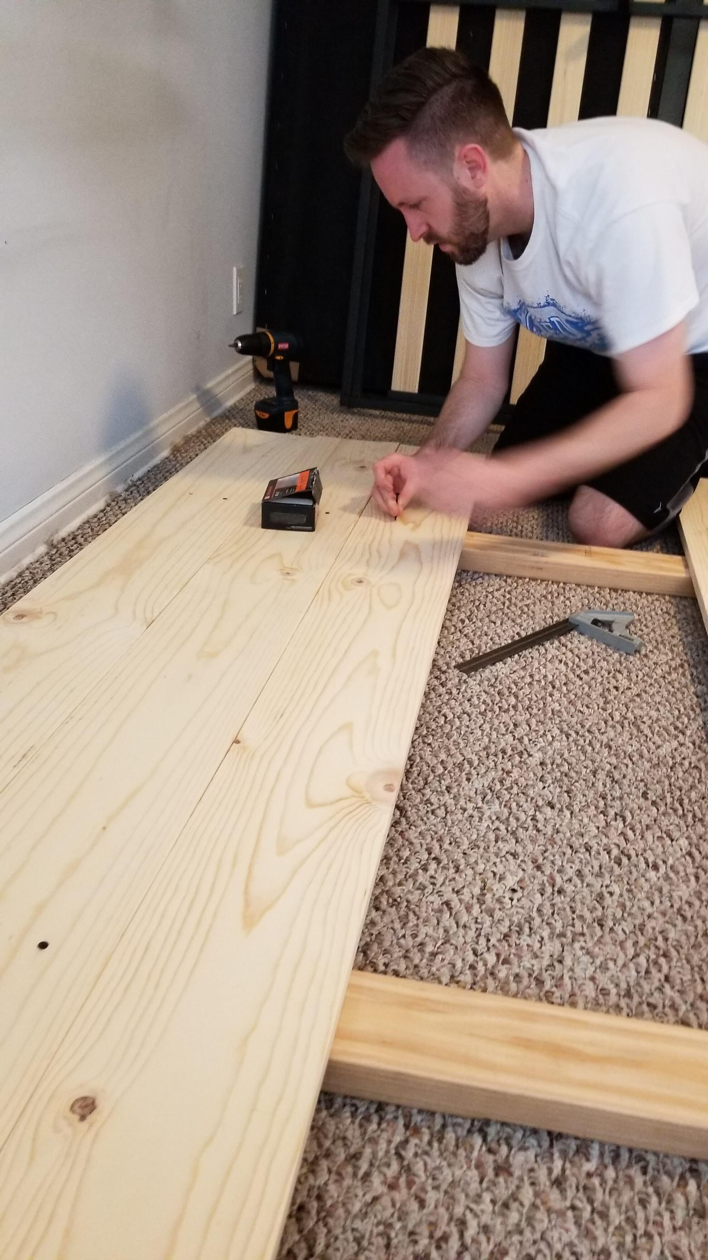 Step 2: start attaching all the boards for the front of the headboard.