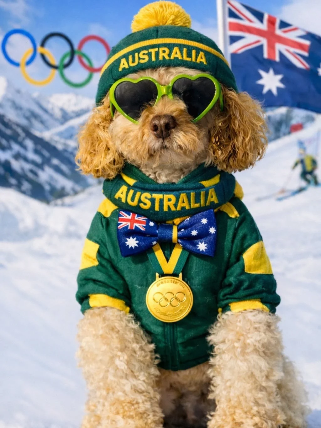 Banjo&rsquo;s loving the Winter Olympics 🇦🇺❄️
Cheering on our Aussie legends 🏅🐾 💚💛
LET&rsquo;S GO!!

Banjo&rsquo;s also making sure his mums medals are well taken care of from the Olympic Summer Games in 2004 &amp; 2008! 
💙🖤❤️💛💚

Anyone els