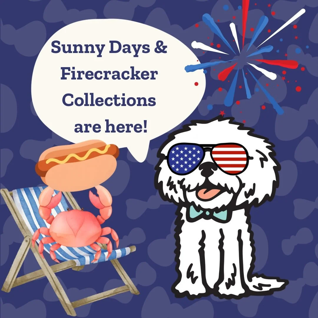 The wait is over! ❤️🤍💙

Our Sunny Days ☀️ and Firecracker 🧨 Collections are officially live and ready to make tails wag all summer long!

From bright beach days, backyard BBQ&rsquo;s to patriotic 250th 🇺🇸 celebrations and sunny adventures, these