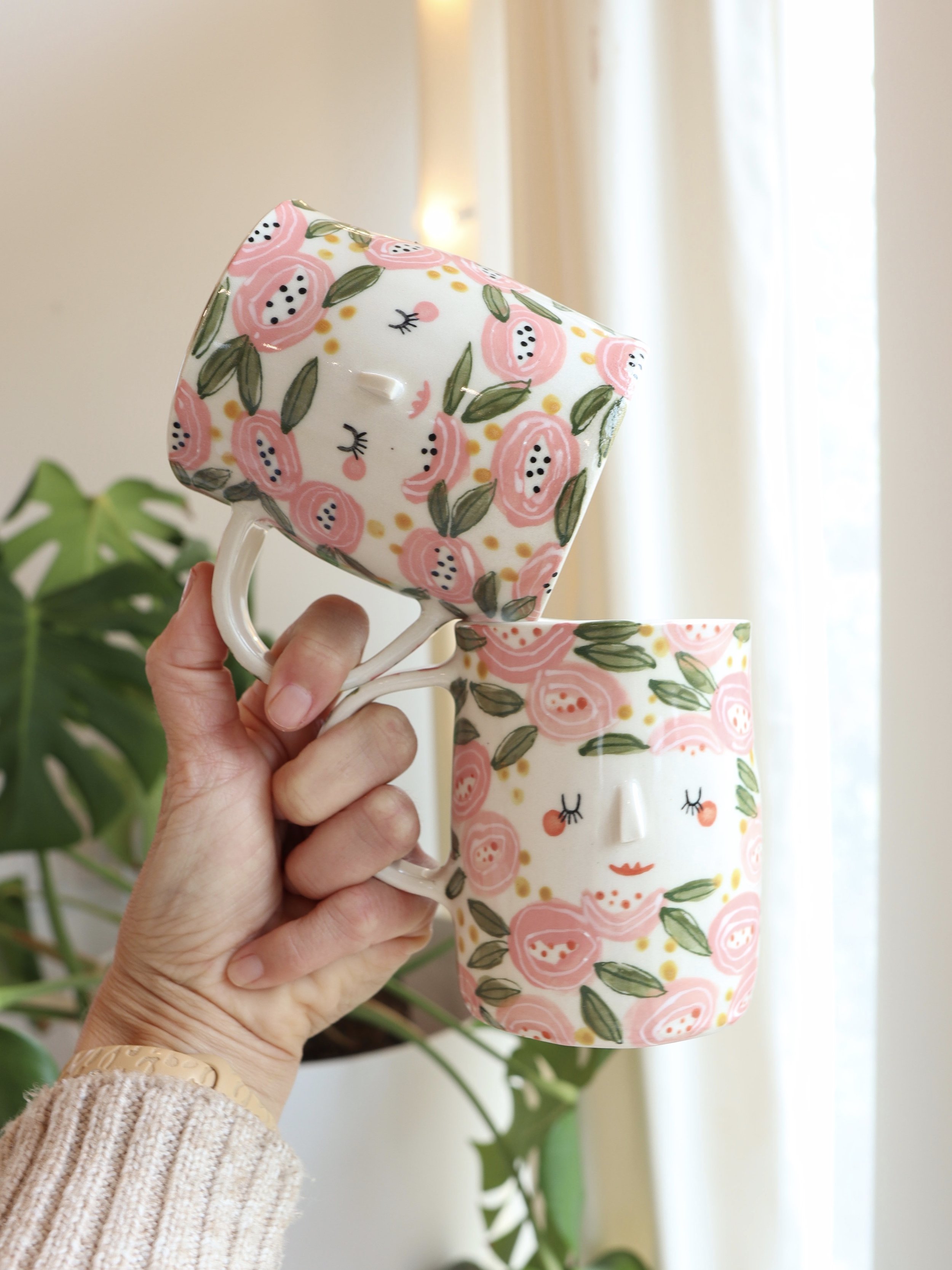 Pink Floral Face Mugs