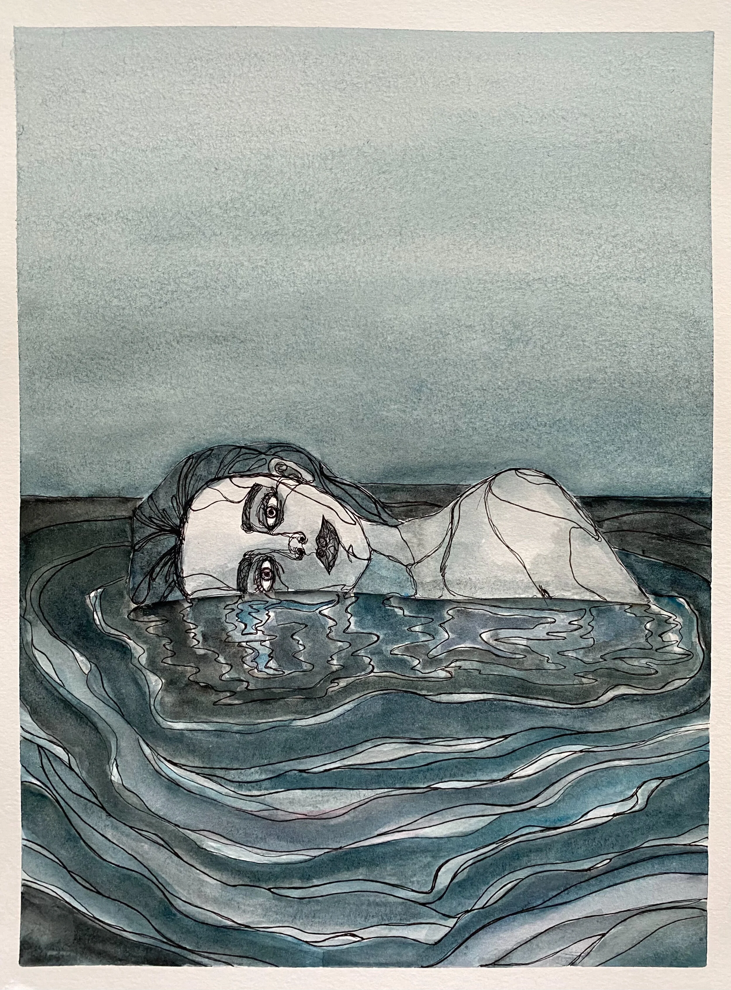 Person Floating In Water Drawing