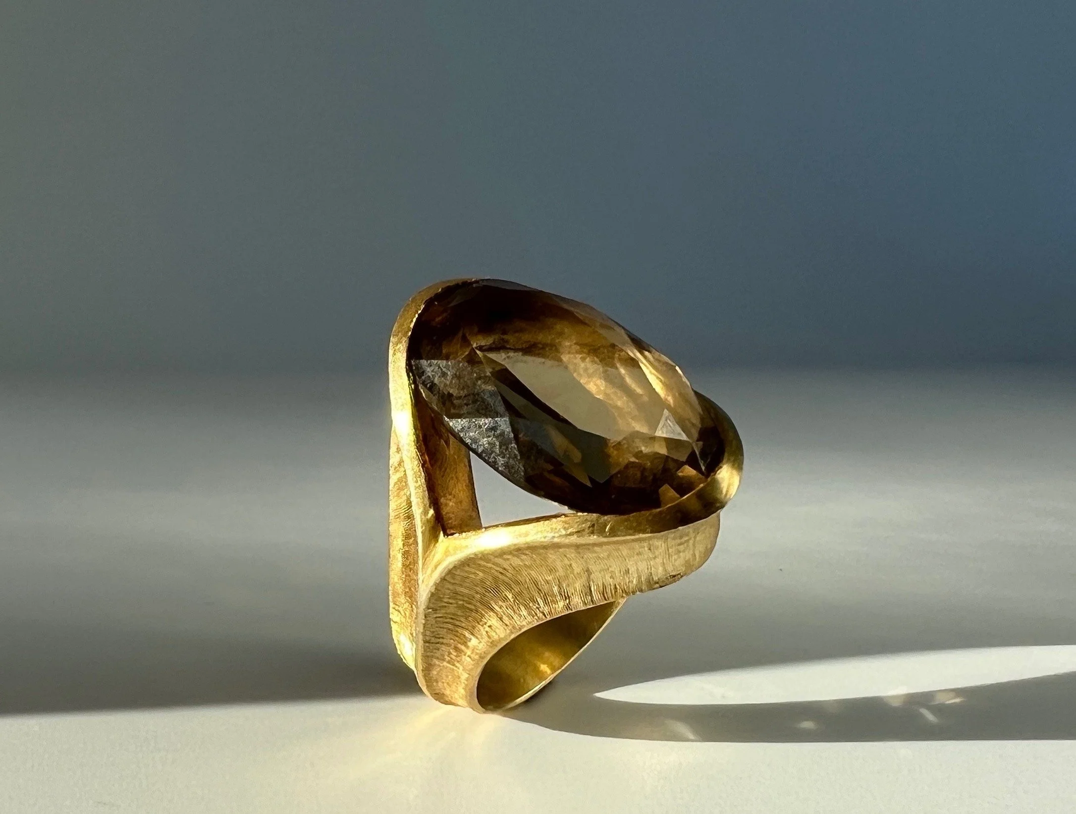 Cava ring in gold vermeil and smokey topaz