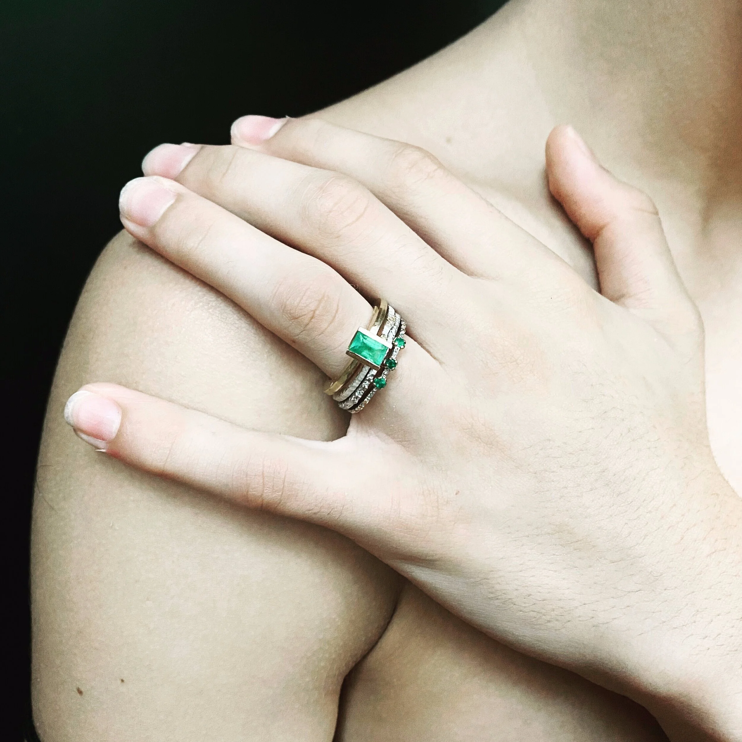 sterling silver, 18k gold and emerald rings
