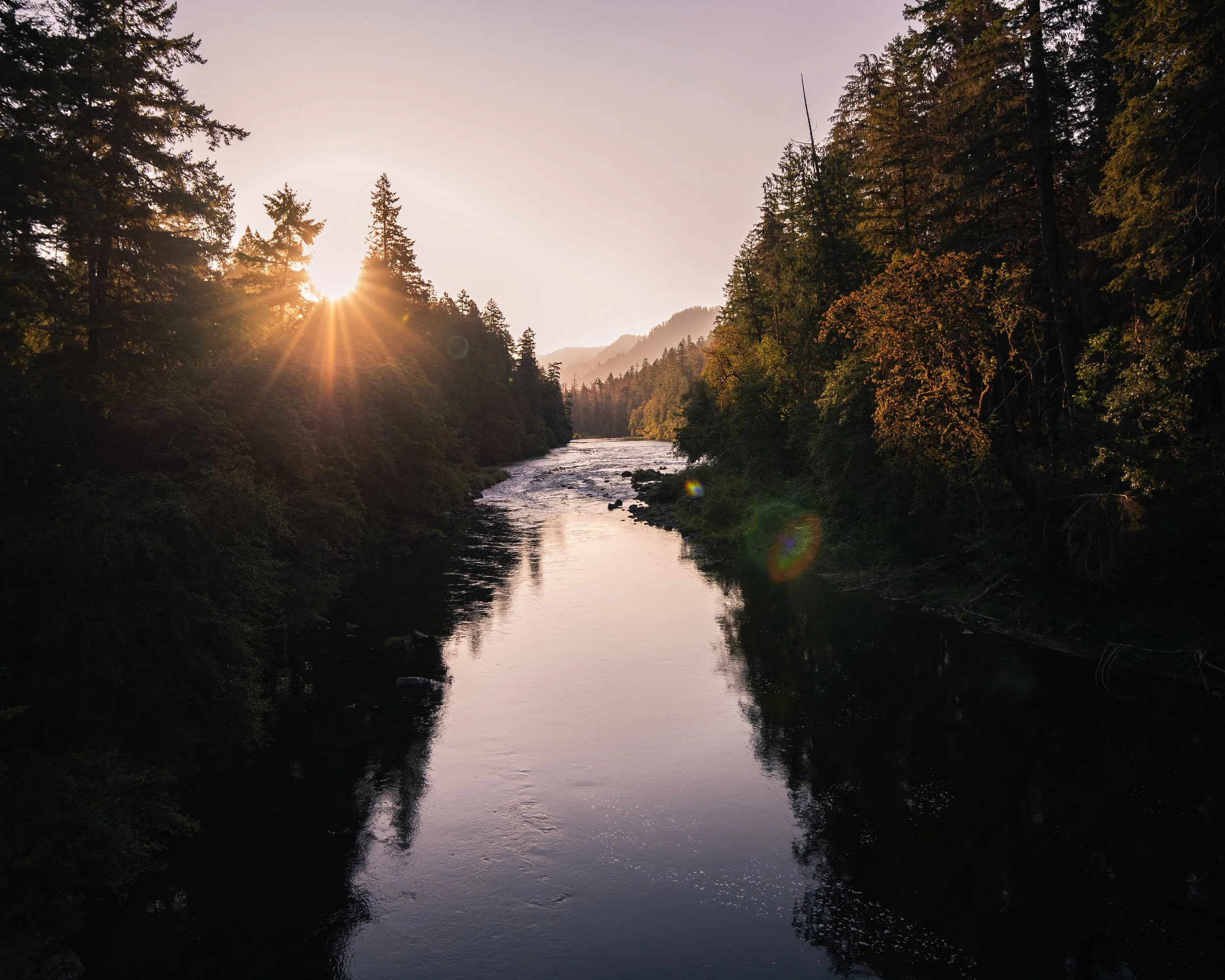Sunrise over a river in Oregon