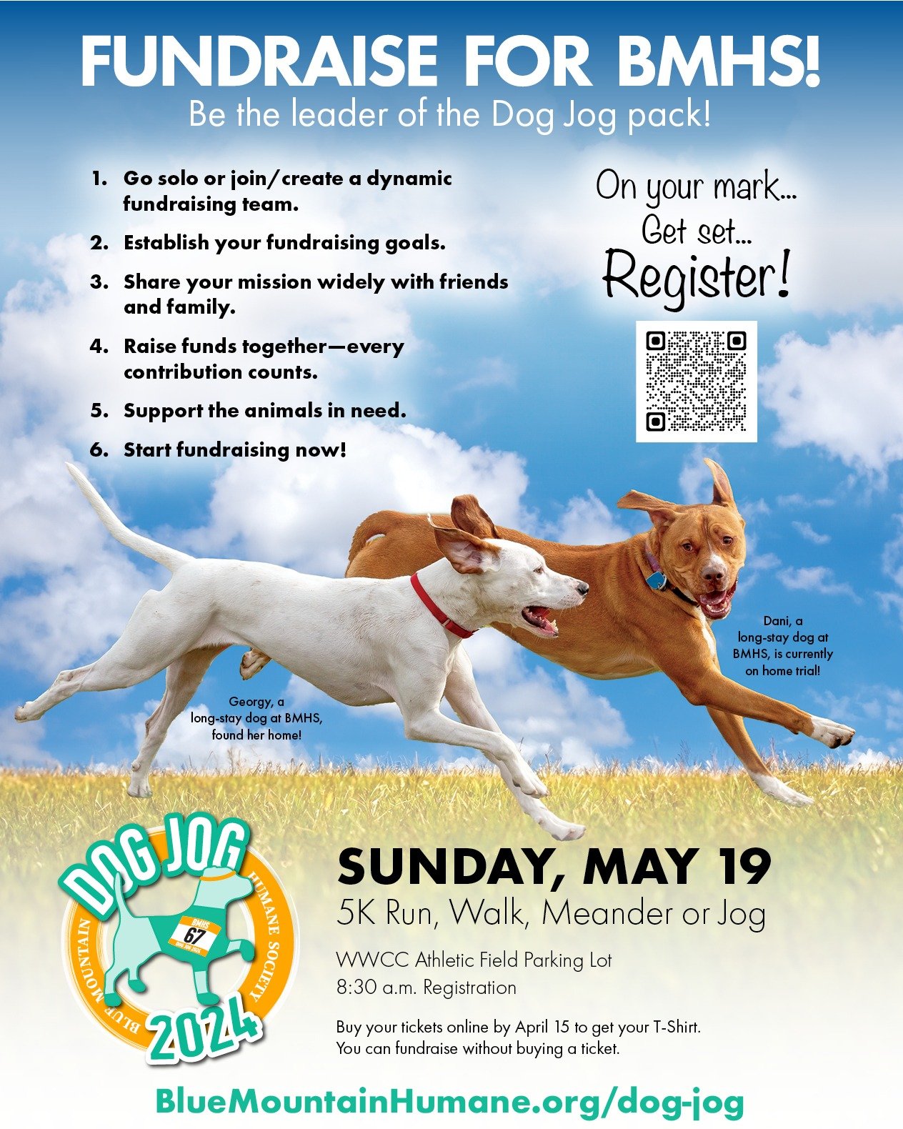 Last Call for Dog Jog 2024 Sponsors! 

Don't miss this opportunity to partner with us at Dog Jog 2024. Contact development@bluemountainhumane.org today to secure your Dog Jog 2024 sponsorship. 

Visit our website for more information: https://bluemou