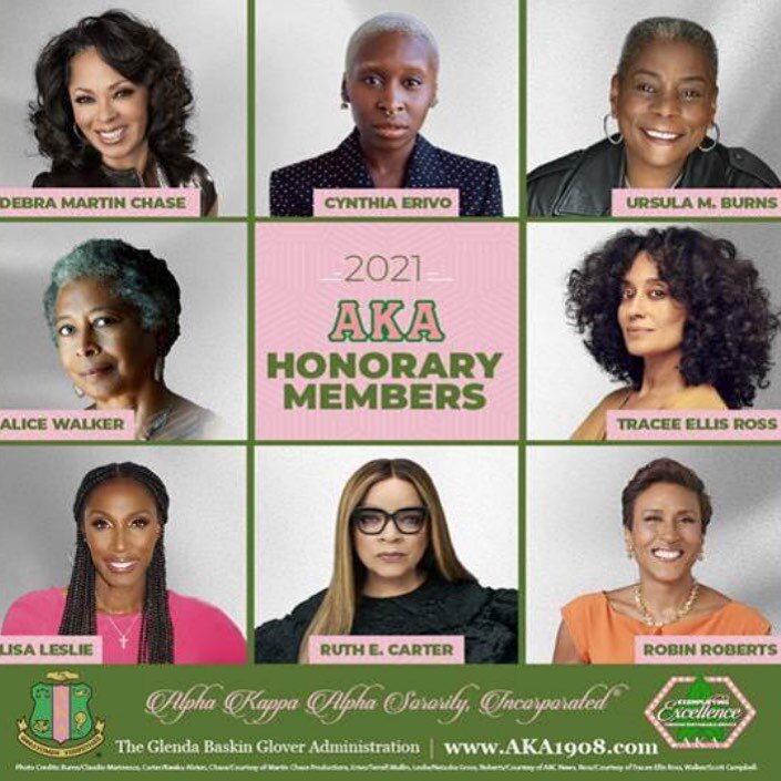 #SORORS: Congrats to our fabulous new incoming #AKA Honoraries! Trailblazers Ursula M. Burns (corporate business), Ruth E. Carter (entertainment business), Debra Martin Chase (entertainment business), Cynthia Erivo (performing arts), Lisa Leslie (spo