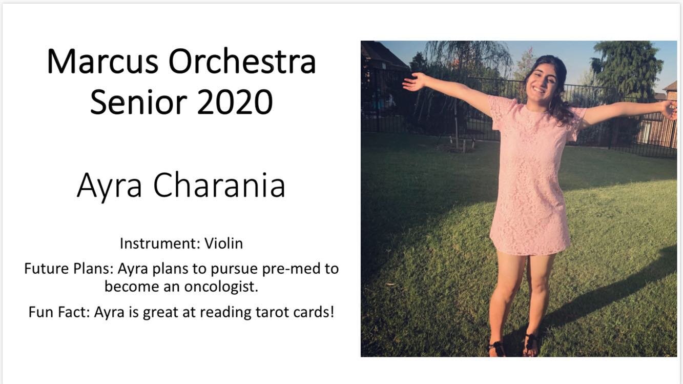 ‪Our Marcus Orchestra senior of the day is Ayra Charania! 🎻🎼‬