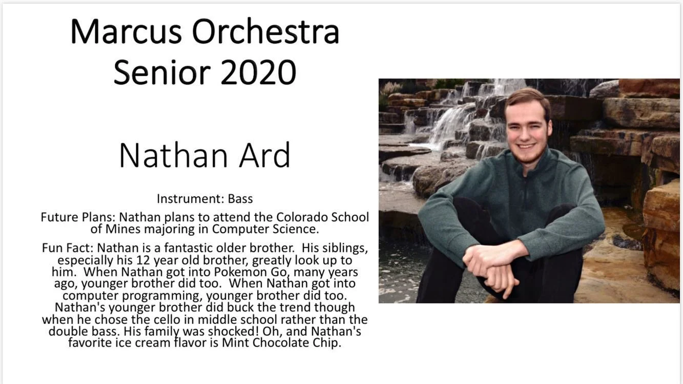 ‪Our Marcus Orchestra senior of the day is Nathan Ard!‬🎻🎼