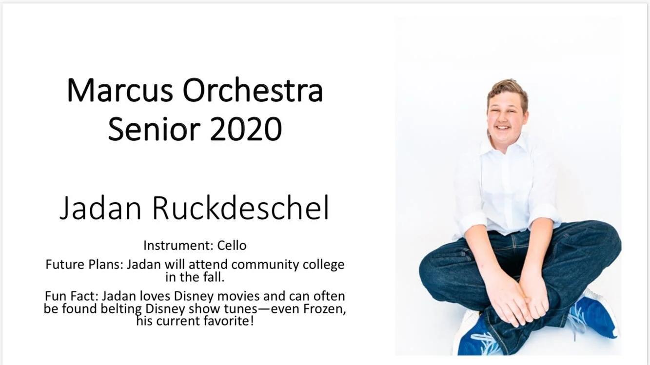 Our Marcus Orchestra senior of the day is Jadan Ruckdeschel! 🎼🎻