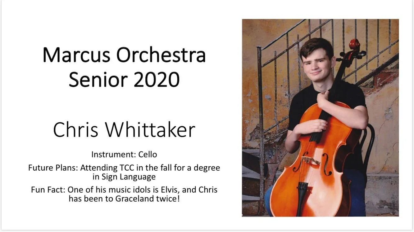 ‪Our Marcus Orchestra senior of the day is Chris Whittaker!‬🎼🎻