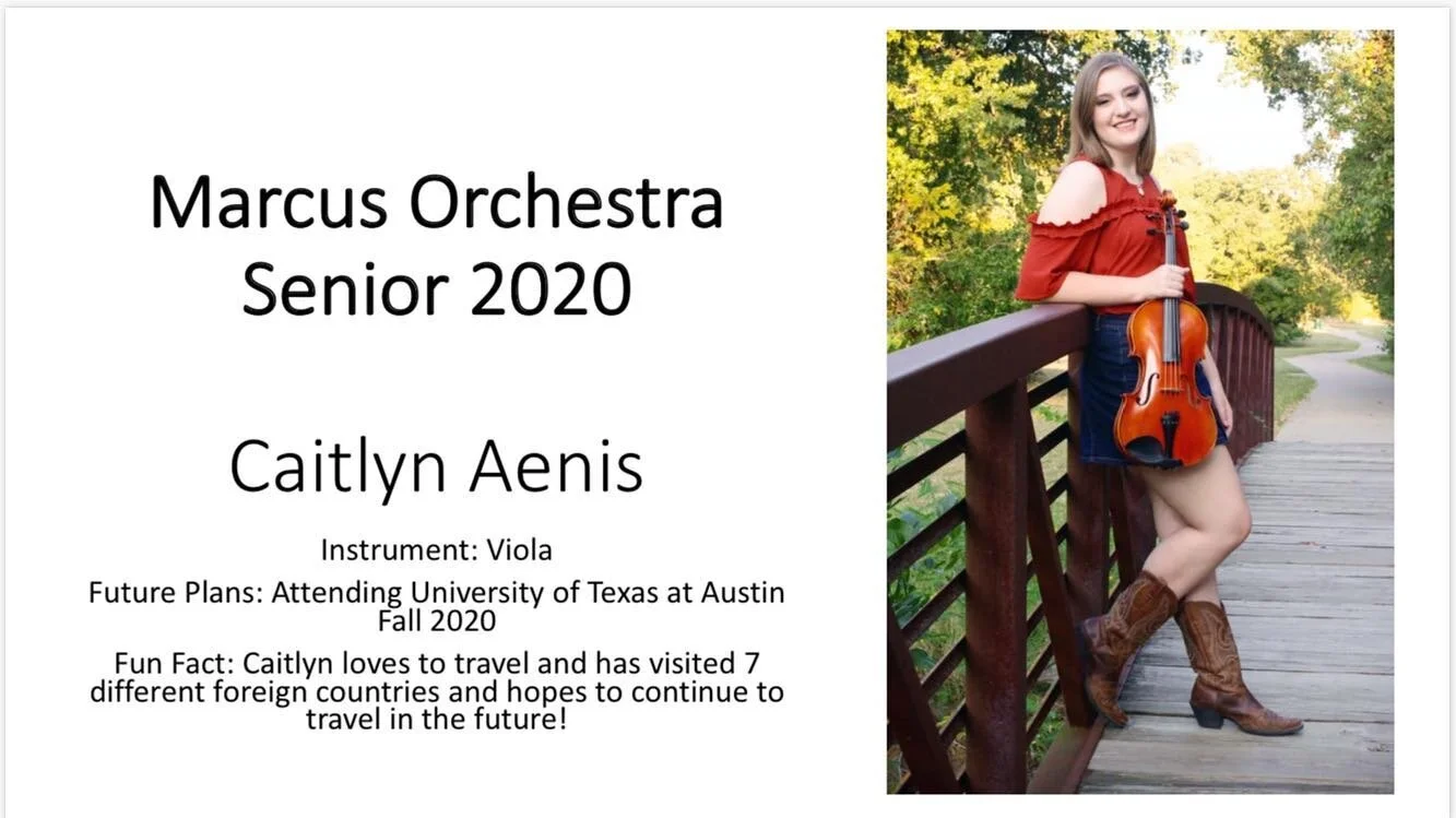 Our Marcus Orchestra senior of the day is Caitlyn Aenis! 🎻