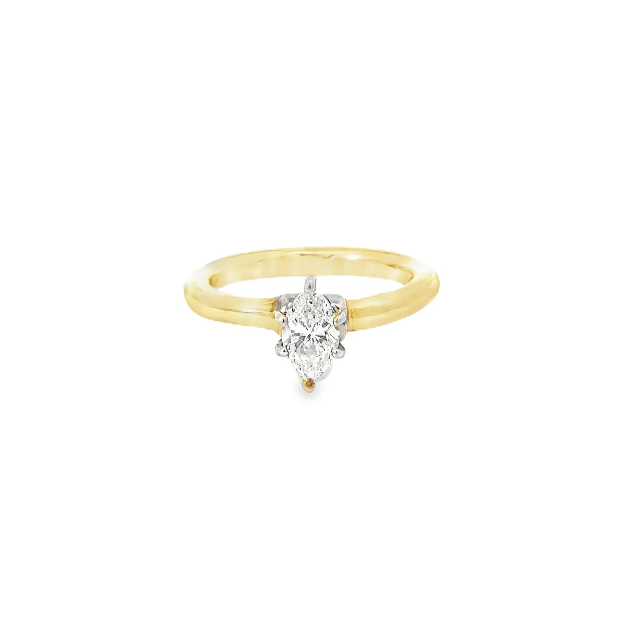 Gold ring with a cluster of three diamonds on a white background.