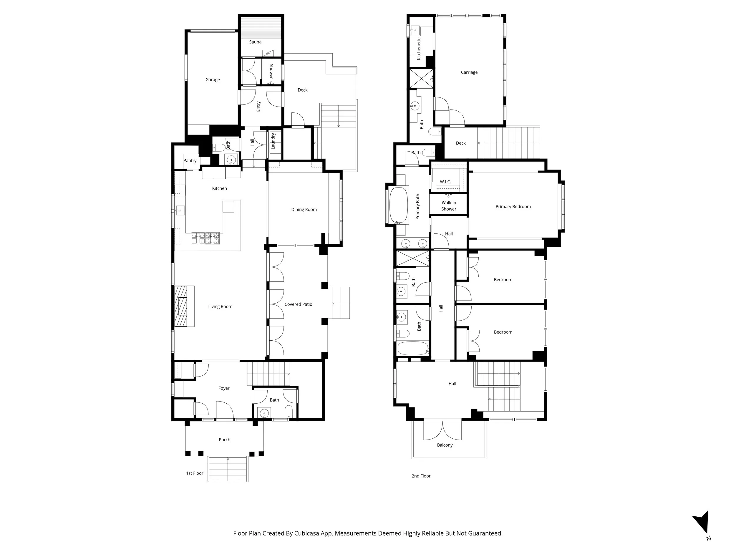 Picture of a two-story floor plan of a 2700 square-foot house each room has a label in the top story in the bottom story our side-by-side so the viewer can see the entire house