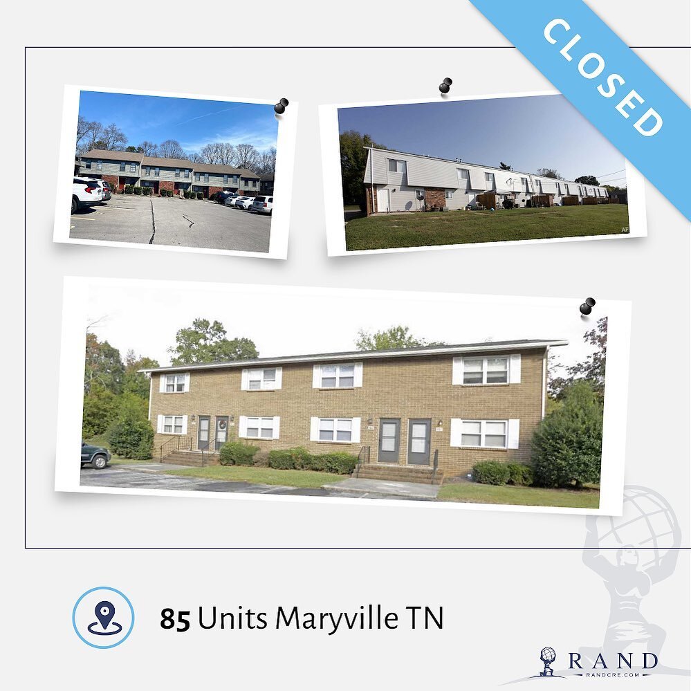 🏢Happy to announce the closing of the second deal of 2021 🏢

This 85 unit portfolio is in Maryville, TN

We love the deal because it has strong cash flow from day 1!

Received amazing debt terms (3.37% interest rate and 4 years IO)

Ability to rais