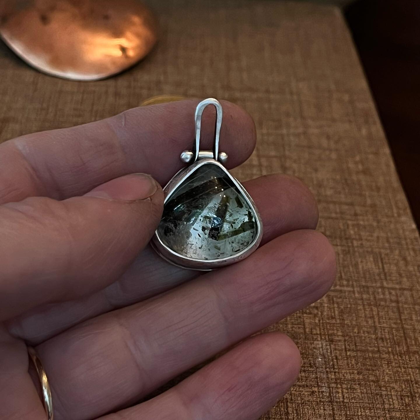 I&rsquo;ve have been recently drawn to stones that connect me with nature. This stone is a Green Rutilated Epidote Quartz from Brazil. Thought I would give you a peak&hellip;now to find the perfect chain. #quartzjewelry #rutlilatedquartz #jeanettebli