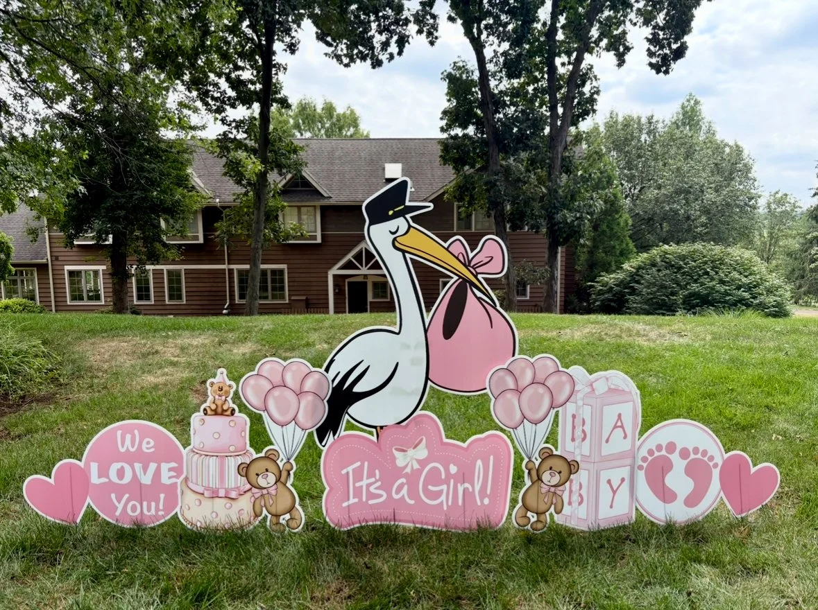 Classic Pink baby girl birth announcement yard sign