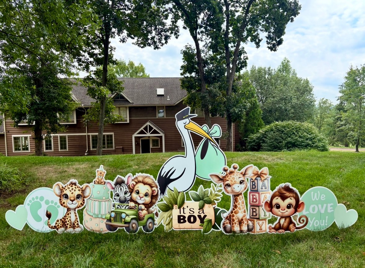 Safari Green baby boy birth announcement yard sign