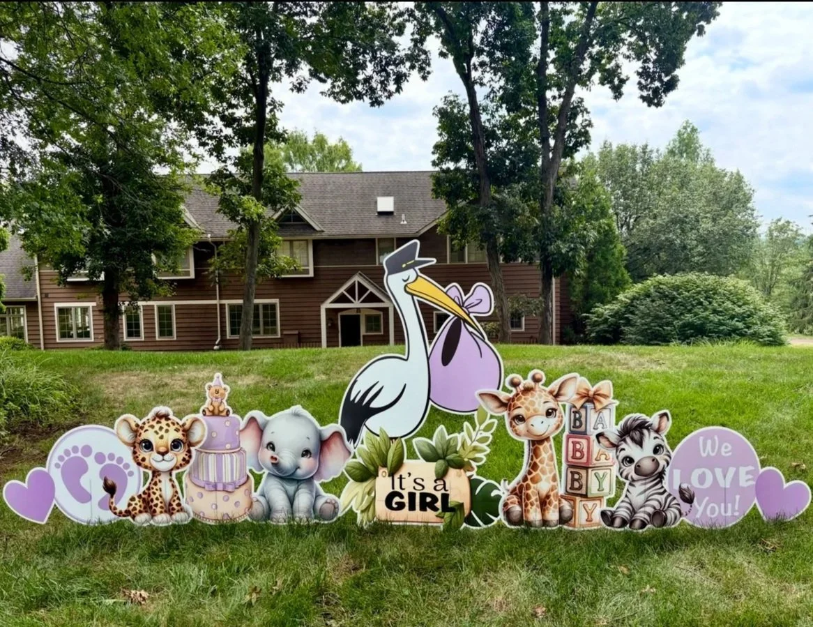 Lavender safari birth announcement yard sign
