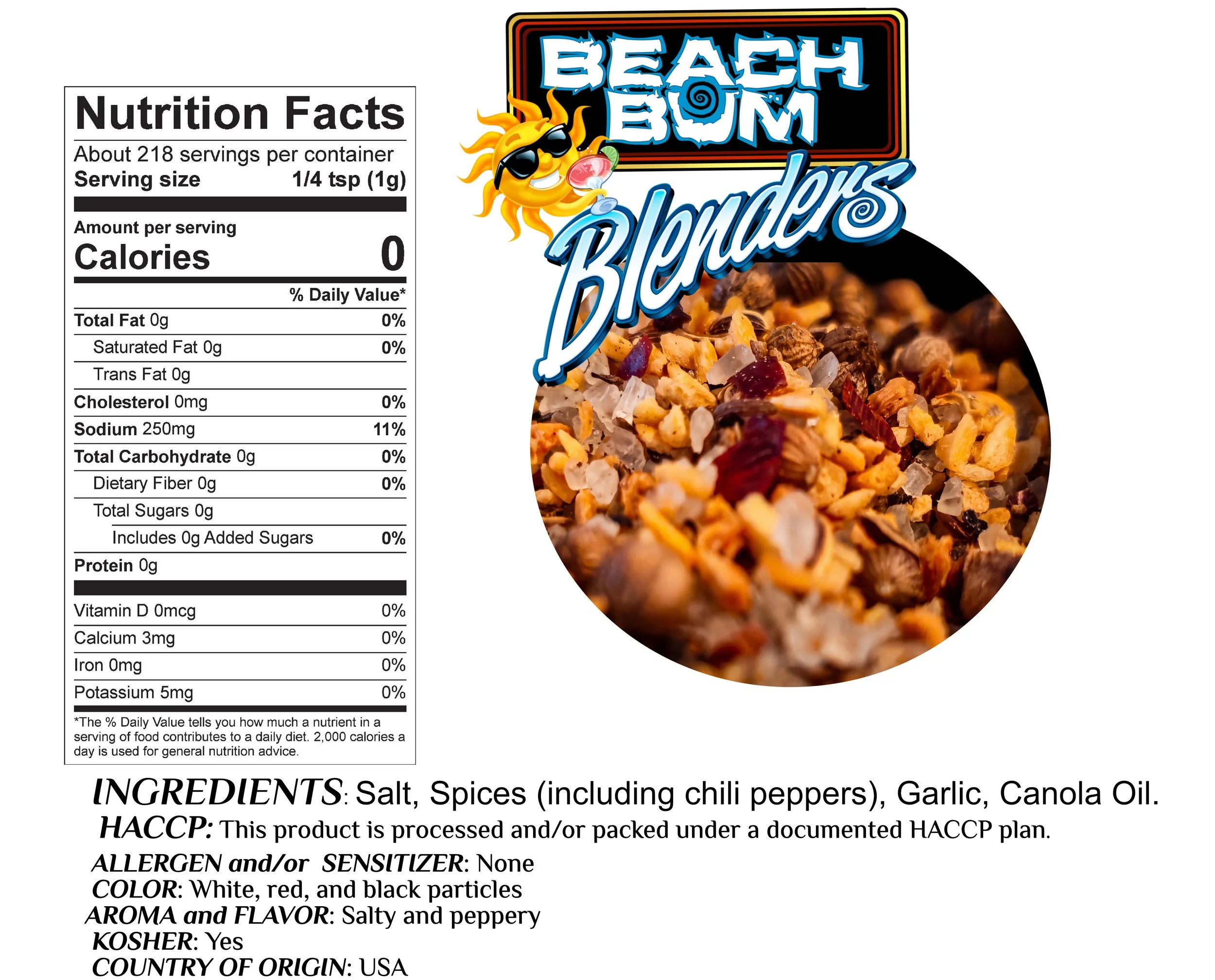 Blenders Smoke House ingredient list, Blend seasoning, nutritionals 