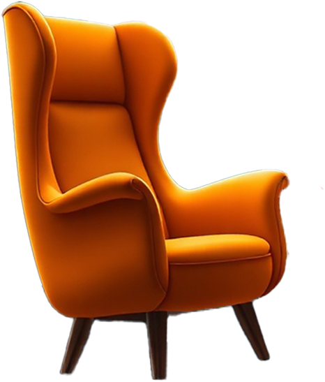 Empty orange high-back chair floating in space