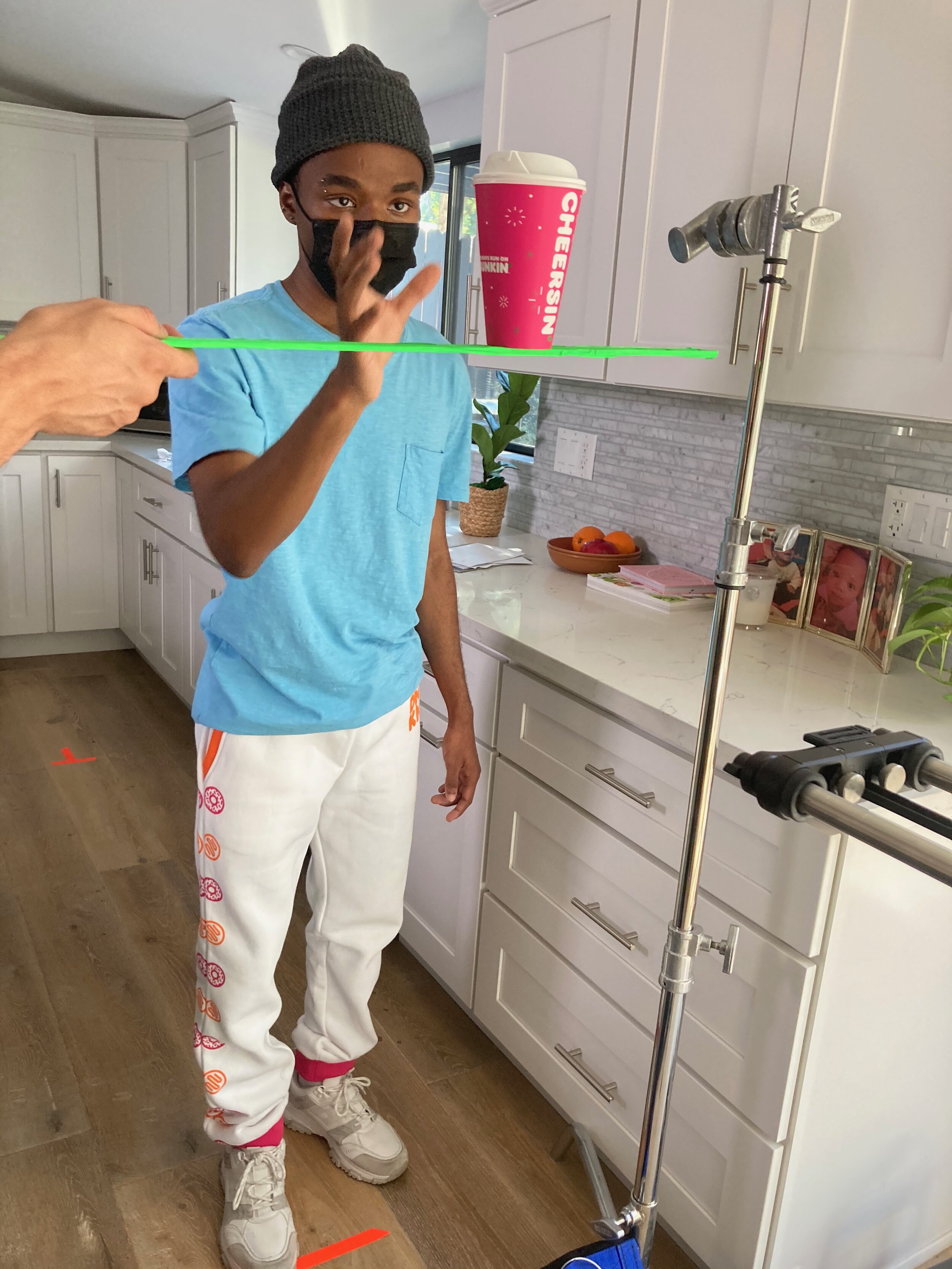 Woodland Hills, CA. An actor practices his action for a visual effects shot.