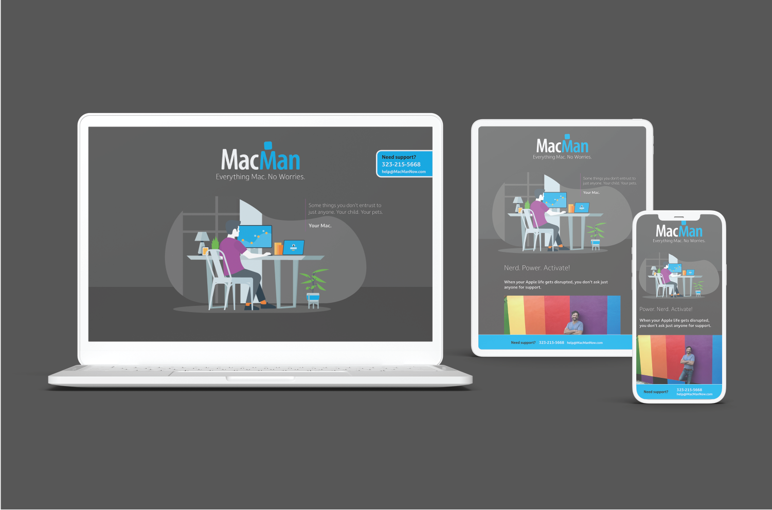 MacMan website in dark mode
