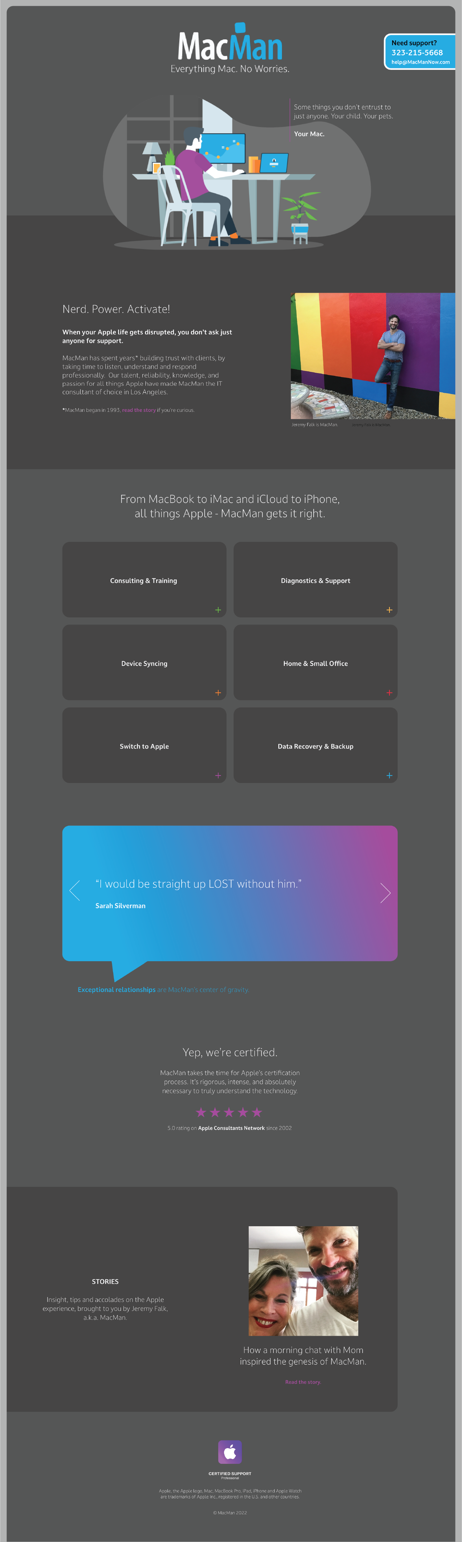 MacMan home page in dark mode