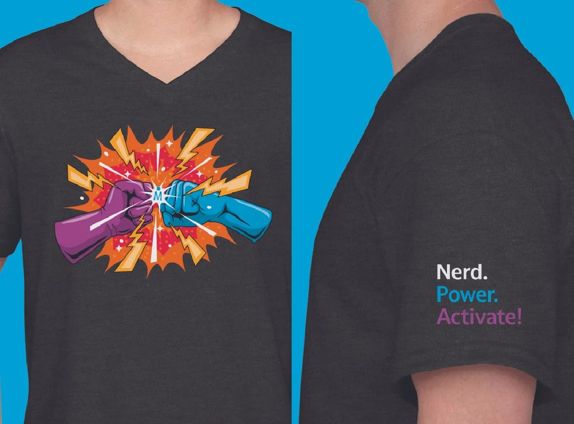 T-shirt promoting "Nerd. Powers. Active!" slogan