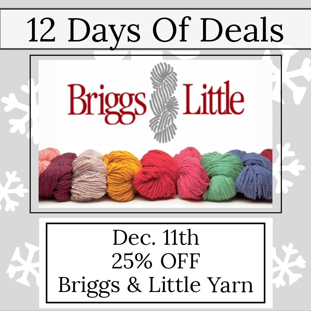 Today is the 11th day of our 12 Days of Deals, and it's the perfect Canadian made yarn for our great Canadian winters. Now... bring on the snow!

Today Only
Receive 25% OFF Briggs &amp; Little Yarn
* Country Roving
* Regal
* Heritage
* Tuffy

Availab