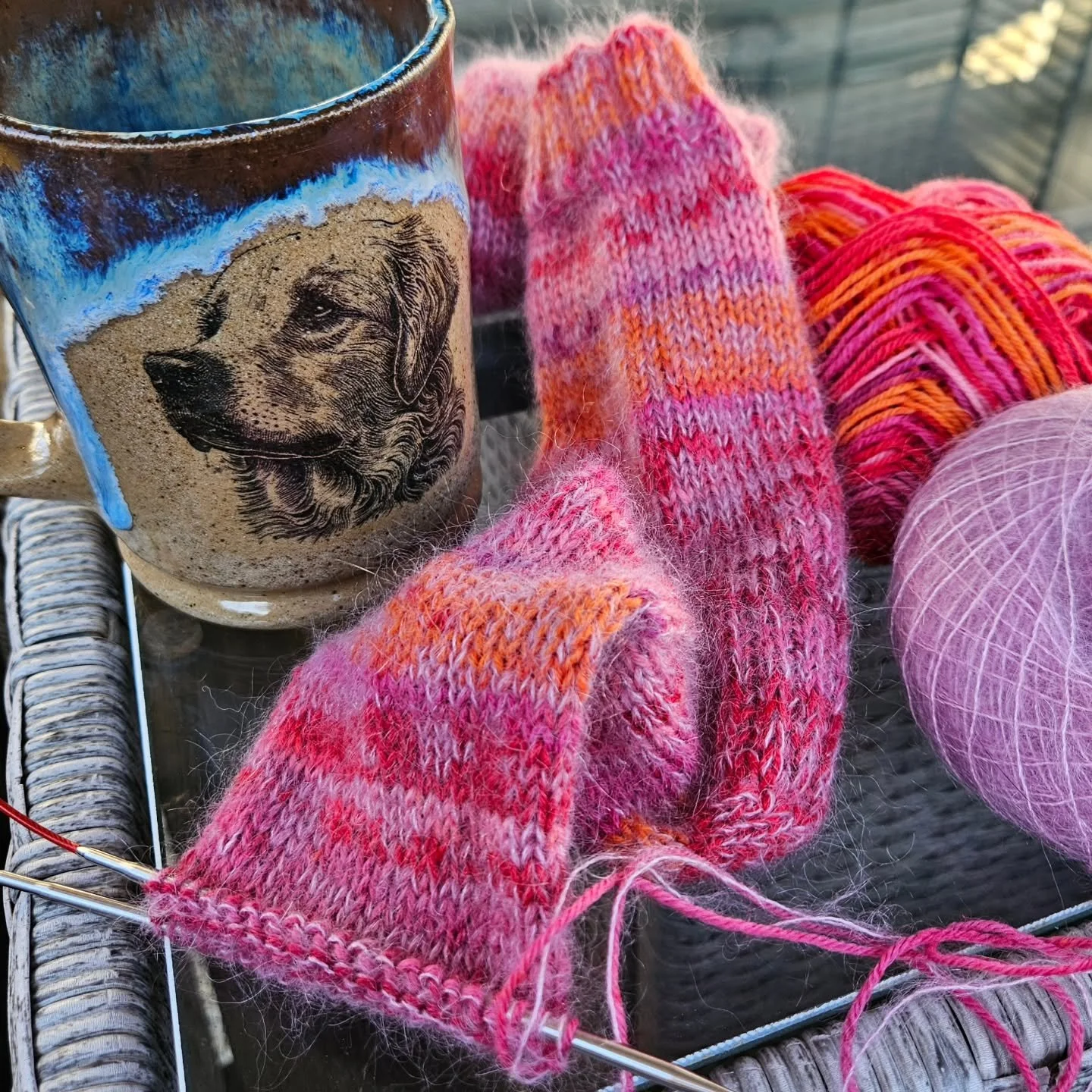 WIP Wednesday

Enjoying a little after work knitting time out on the back deck tonight. I&rsquo;m currently working on this very cozy pair of DK weight socks using 1 strand of Drops Fabel held together with 1 strand of Drops Kid Silk. 

These socks a