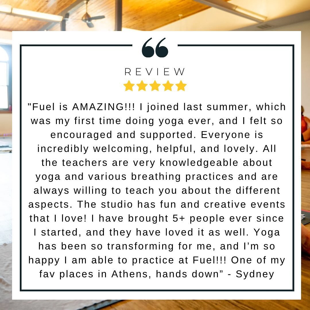 We love hearing what our students have to say about their experience at Fuel. 🥰 Thank you Sydney for sharing what you love about Fuel and sharing this powerful practice with your friends and family 🙏💛

Ready to take your first class with us and fe