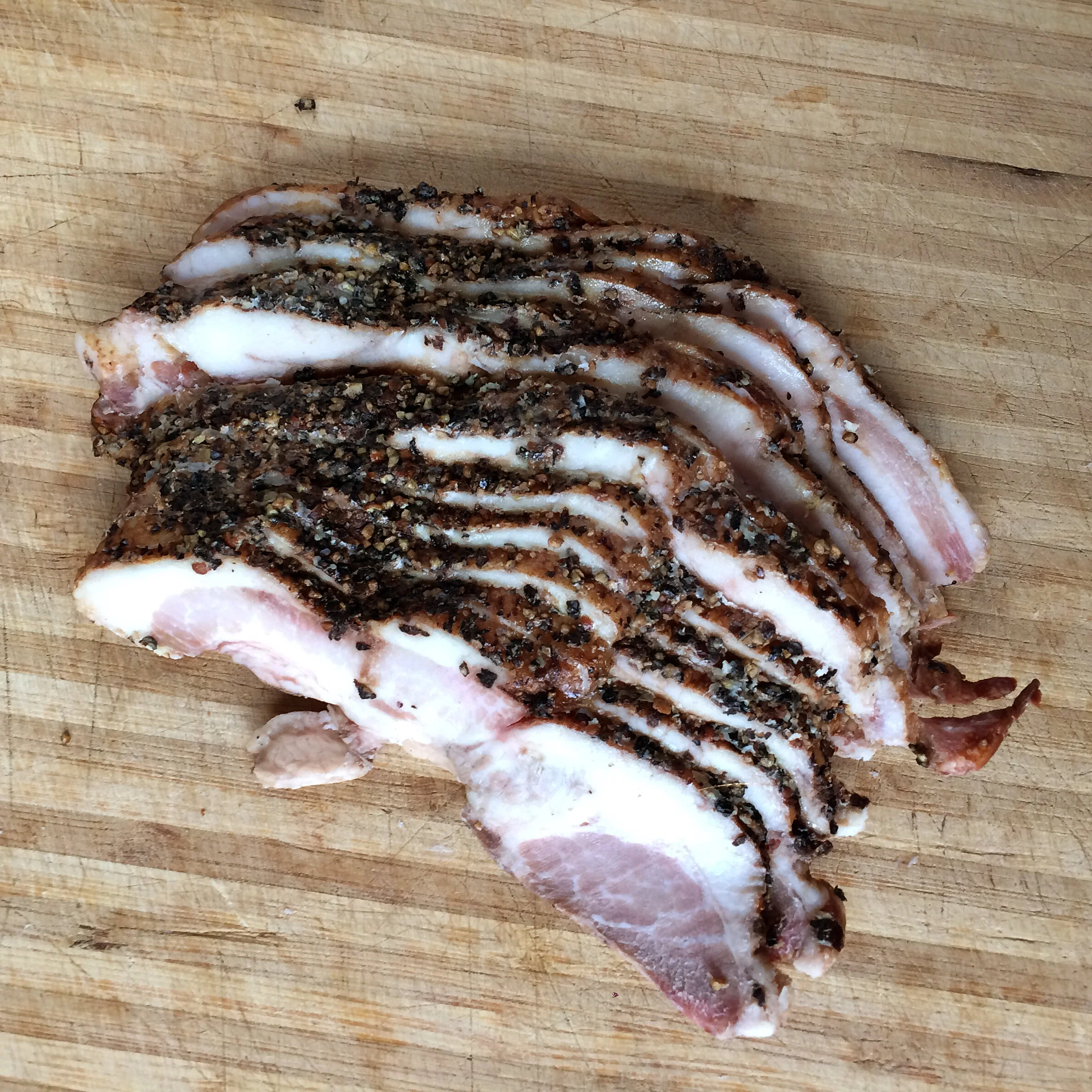 Pork Black Pepper Jowl Bacon (0.75) — Mint Creek Farm