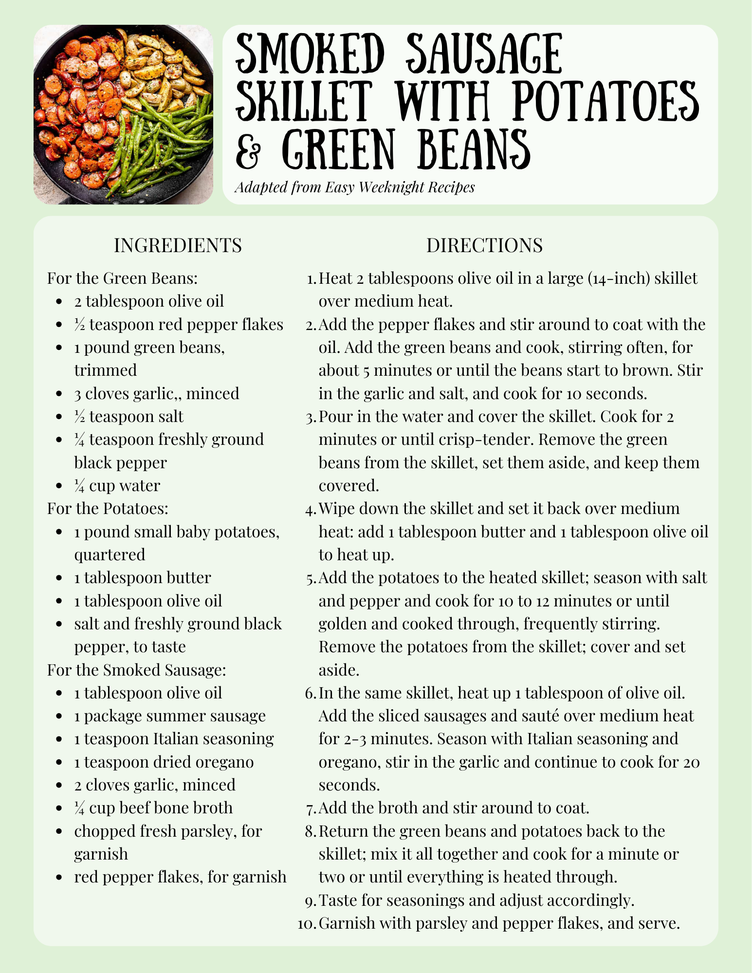 Smoked Sausage Skillet with Potatoes &amp; Green Beans