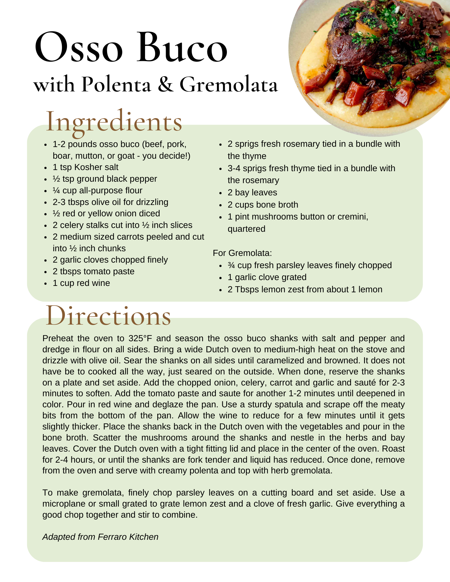 Osso Buco with Polenta &amp; Gremolata