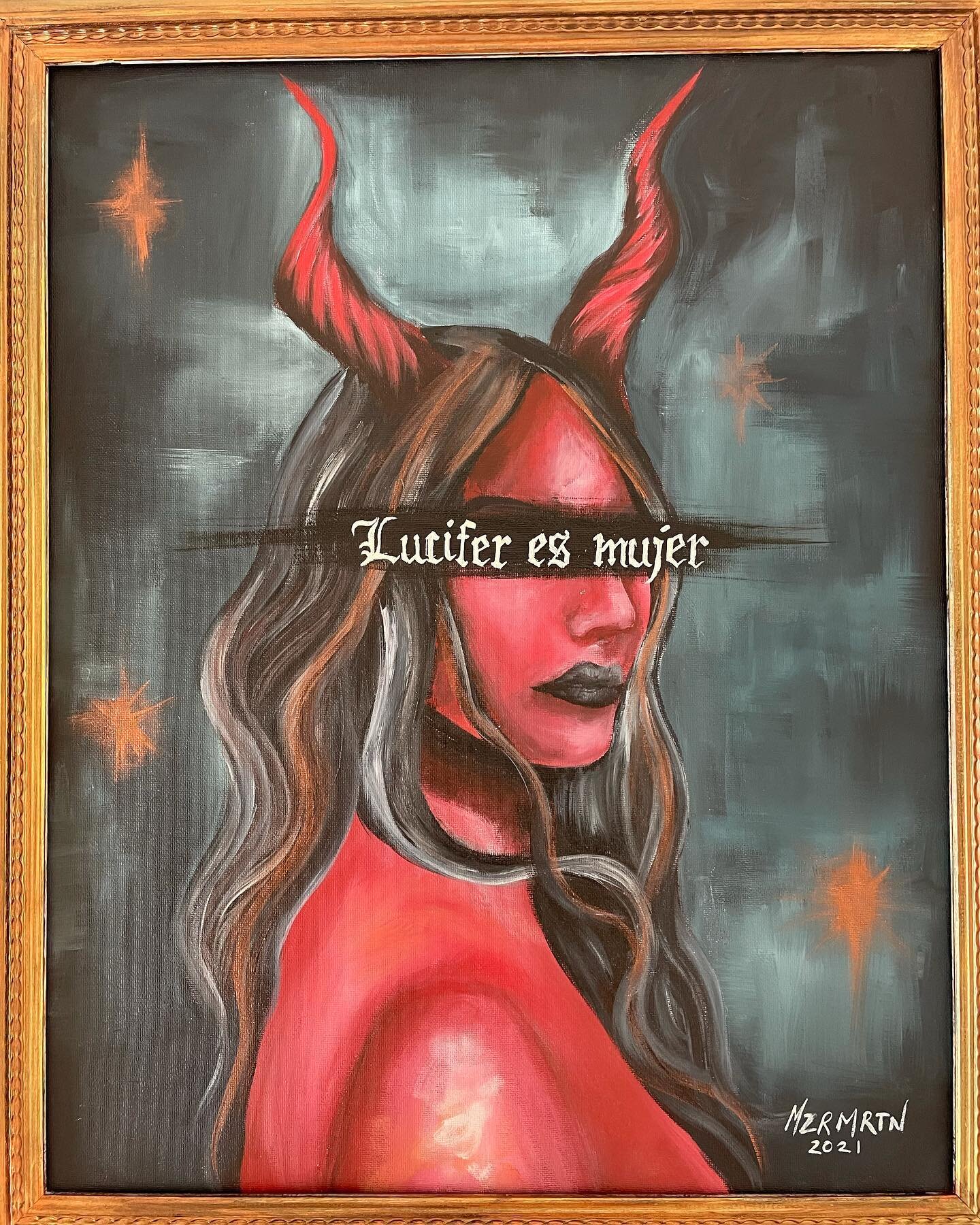 🫀Lucifer es mujer🫀 

This is the piece I showed at yesterday&rsquo;s &ldquo;Unbroken&rdquo; art show organized by  @thestranglerscollective 

16x24&rdquo; Acrylic on canvas.Already framed in a carved wood frame, ready to be hung on the wall. &mdash