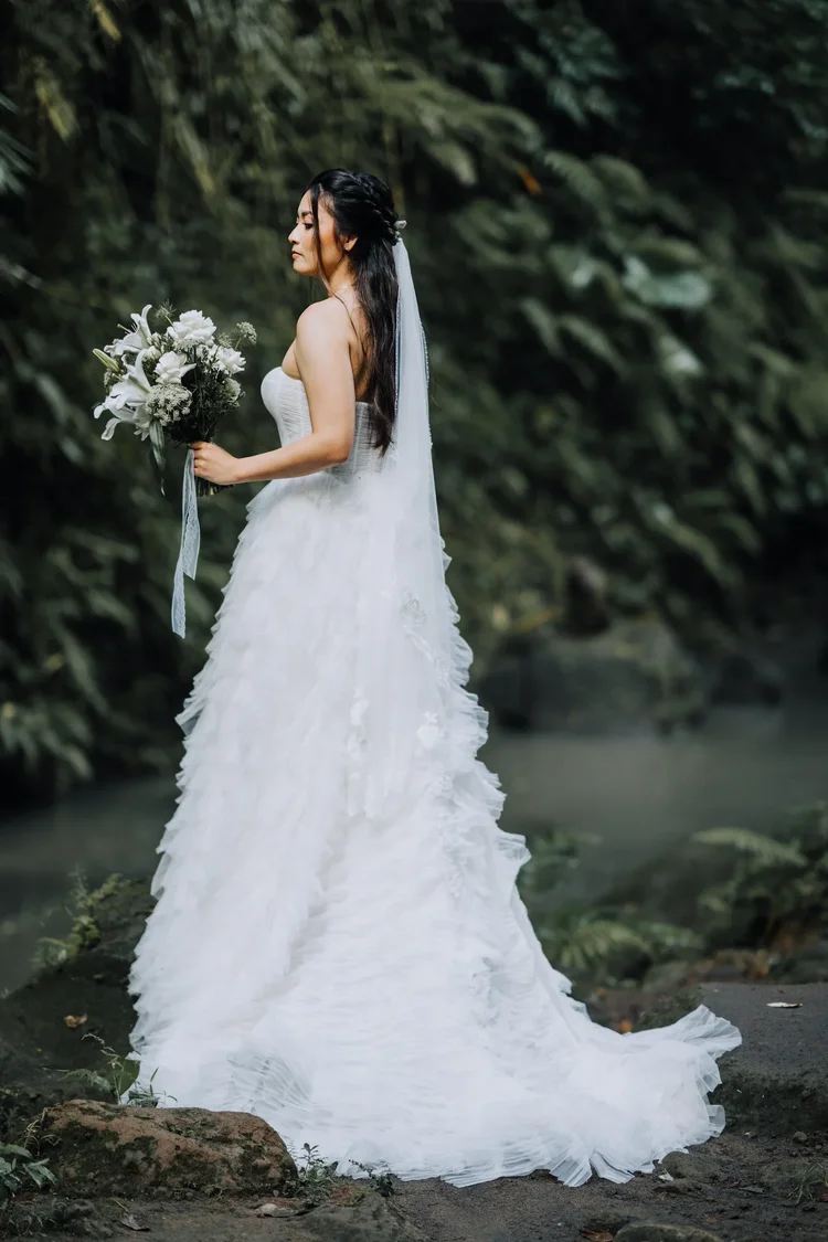 Kathleen on her wedding day in her Bridal Gown Studio San Jose wedding dress