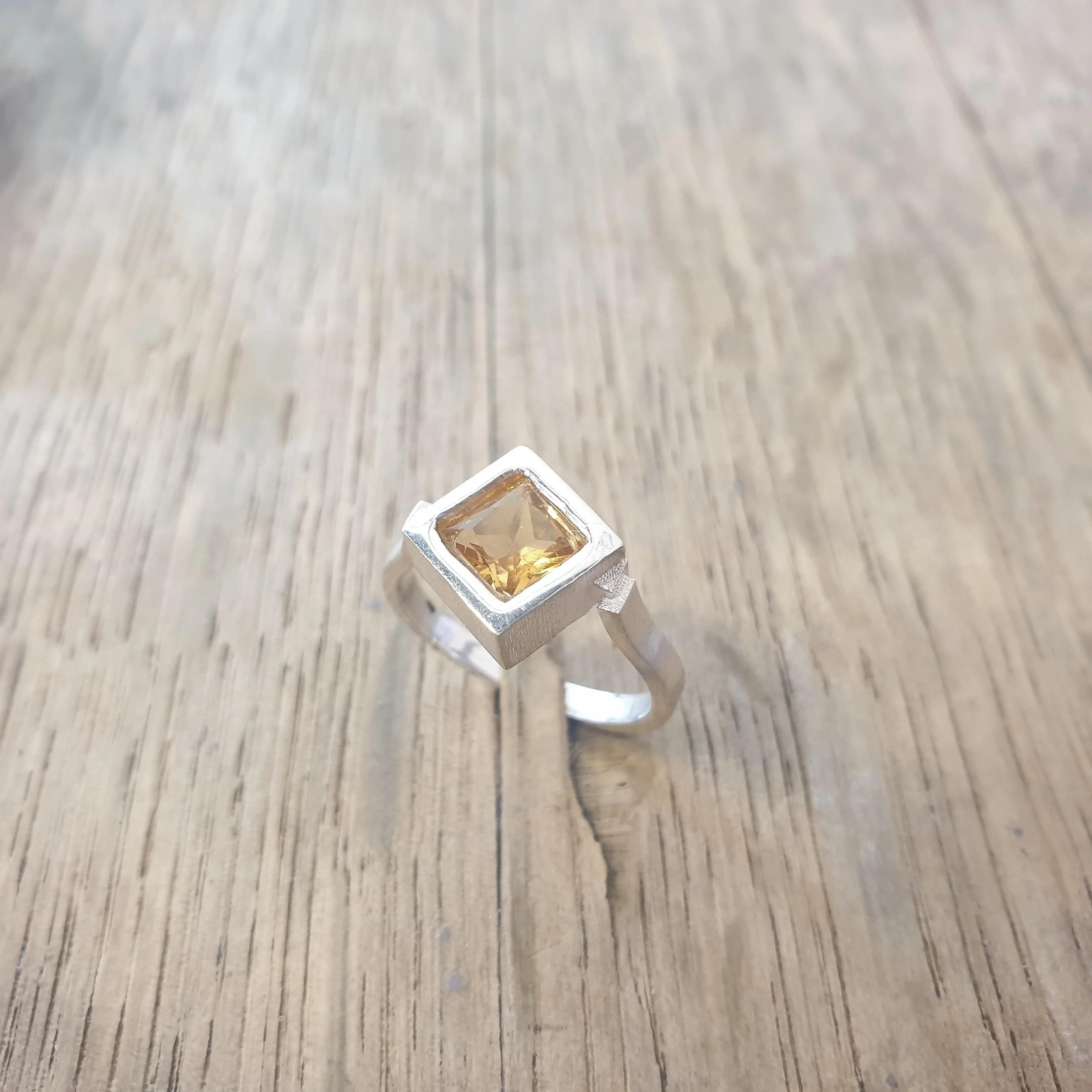 sterlin silver and citrine bauhaus inspired ring design